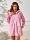 Richie House Casual Nights Women's Summer Print Bathrobe Zip Up Long Sleeve Sleepwear Dress RHW4094