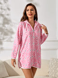 Richie House Casual Nights Women's Summer Print Bathrobe Zip Up Long Sleeve Sleepwear Dress RHW4094