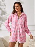 Richie House Casual Nights Women's Summer Print Bathrobe Zip Up Long Sleeve Sleepwear Dress RHW4094