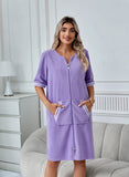 RH Housecoat Women Zipper Front Duster Robe 3/4 Lounger Dress Nightdress RHW4008