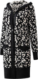 Richie House Hooded Lounge Long CARDIGAN Sweater Fluffy Knit Black Leopard Open Front RHW4098