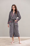 Richie Women's Polka Long Hooded Robe Collared Sleepwear Housecoat RHW2882