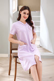 Richie House Women Zipper Robe Loungewear Short Sleeve Sleepwear Pockets Housecoat Long Soft Bathrobe RHW2898