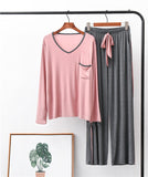 RH Pajamas Set Women Long Sleeve Pocket V-Neck Sleepwear Soft Pajama Set RHW4017