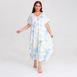 RH Shortsleeve Plus size Nightgown Womens V-Neck Sleepwear Lounge Shirt Pajama Dress PRHW2895