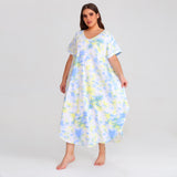 RH Shortsleeve Plus size Nightgown Womens V-Neck Sleepwear Lounge Shirt Pajama Dress PRHW2895