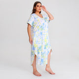 RH Shortsleeve Plus size Nightgown Womens V-Neck Sleepwear Lounge Shirt Pajama Dress PRHW2895