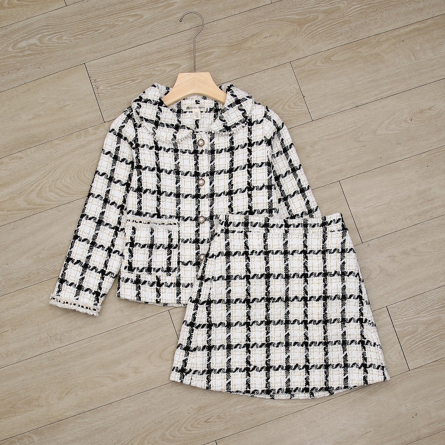 RH Girls Plaid Skirt 2P Set Long Sleeve Jacket Coat Party Dress Skirt Fall Outfit 3-10T RHK3008