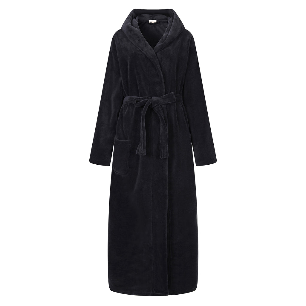 RH Men Belted Bathrobe Long Soft Fleece Collared Hooded Robe Spa Sleep RHM2760