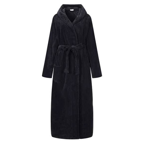 RH Men Belted Bathrobe Long Soft Fleece Collared Hooded Robe Spa Sleep RHM2760