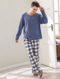 RH Men’s Cotton Long Sleeve Two Piece Plaid Pyjama Set Sleepwear Lounge RHM2857