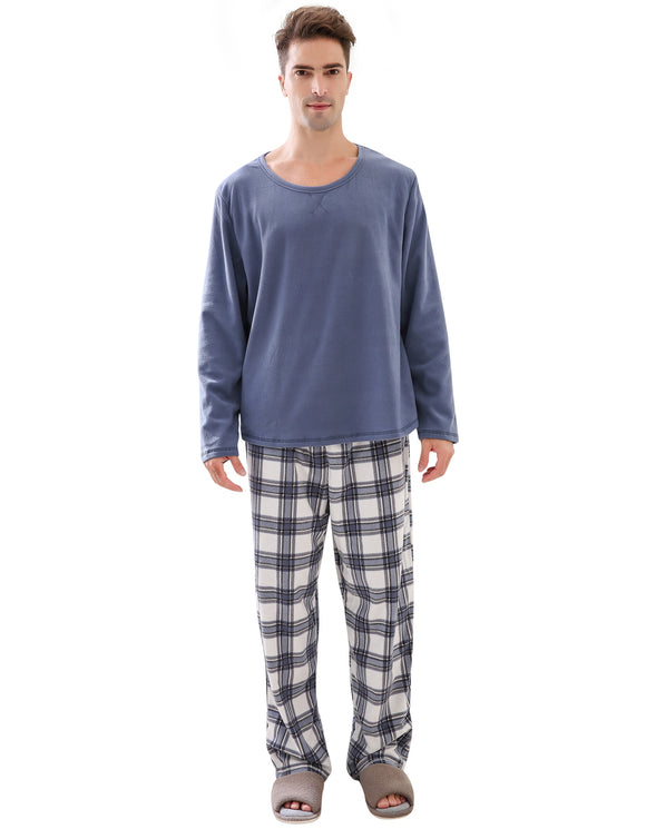 RH Men’s Cotton Long Sleeve Two Piece Plaid Pyjama Set Sleepwear Lounge RHM2857