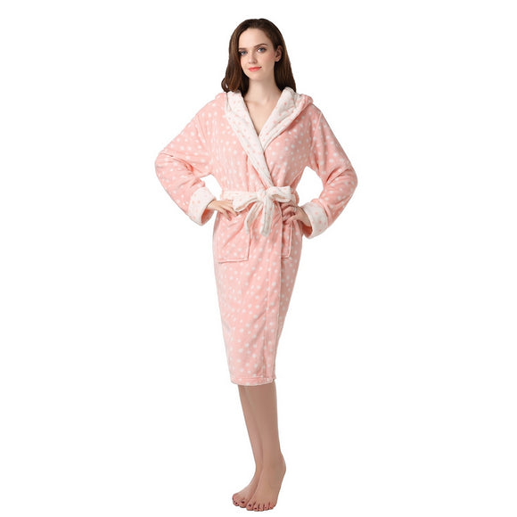 RH Ladies Polka Dressing Gown Fleece Robes Soft Cozy Lounge Bath Womens RHW2235