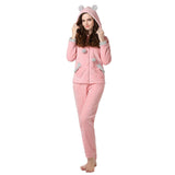 RH Women's Comfy Hooded Ears Two Piece Long Sleepwear Lounge Pajama Set UNISIZE RHW2321