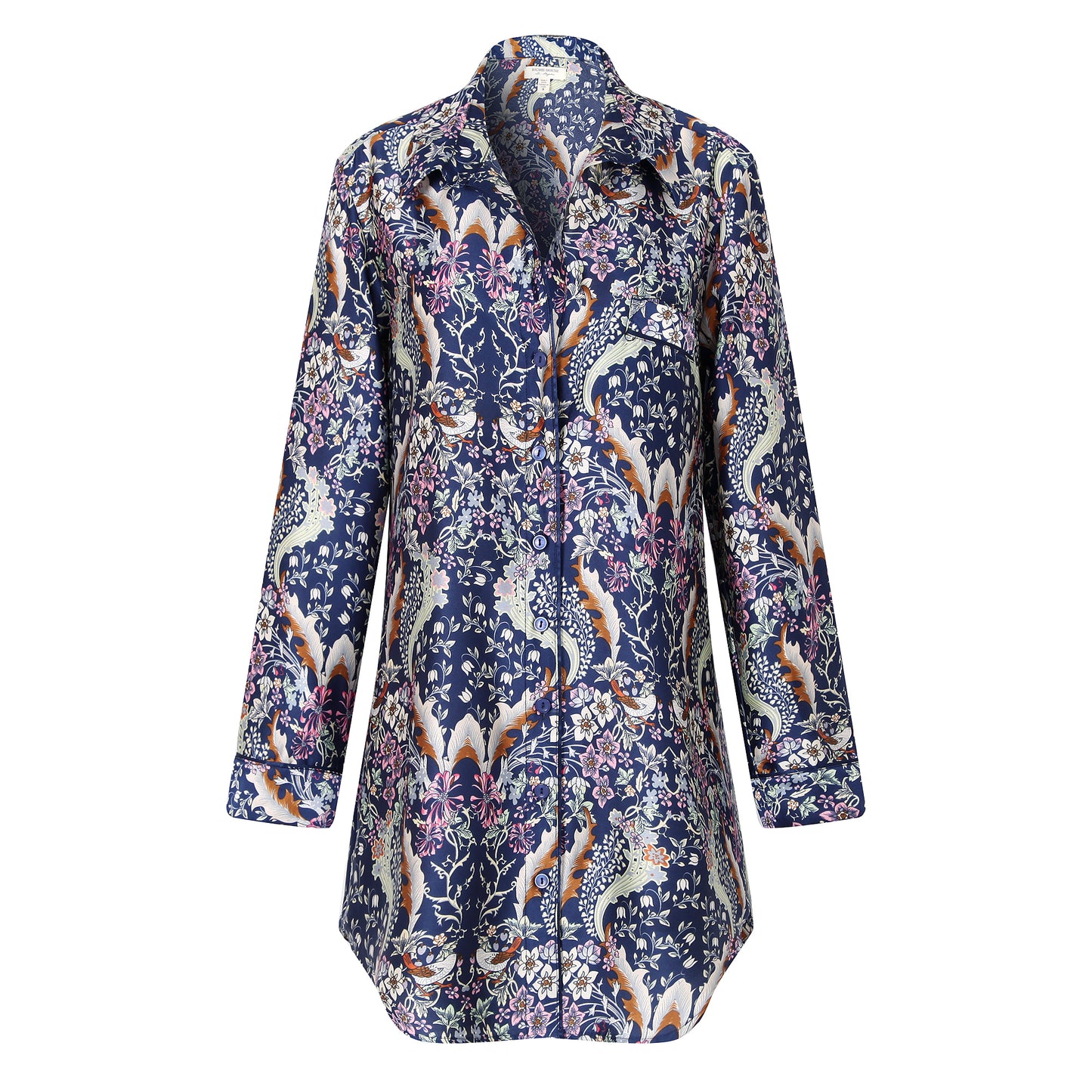 Richie House Women's Printed Satin Long Sleeve Dress Nightshirt Button Sleepwea PJ RHW2812