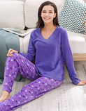 Richie House Women's Pajama Printed Comfy Fleece Long Sleep-Lounge Pajama Set RHW2862