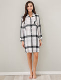 RH Women's Sexy Nightgown Long Sleeve Plaid Cotton Pajama Dress Lounge RHW2870