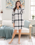 RH Women's Sexy Nightgown Long Sleeve Plaid Cotton Pajama Dress Lounge RHW2870