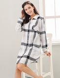 RH Women's Sexy Nightgown Long Sleeve Plaid Cotton Pajama Dress Lounge RHW2870