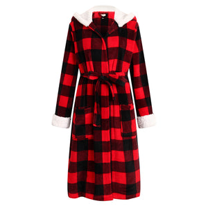 RH Women's Warm Red Plaid Fleece Night Robe Dressing Gown Lounge Bath RHW2876