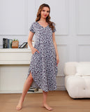 Richie House Nightgowns Nightdress Women V Neck Print Short Slit Sleepwear S-XXL RHW2895