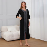 RH Women Zipper Robes Full Length Nightgowns Loose Housecoat 3/4 Sleeve Dress S-XXL RHW2897