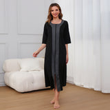 RH Women Zipper Robes Full Length Nightgowns Loose Housecoat 3/4 Sleeve Dress S-XXL RHW2897