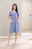 Richie House Women Zipper Robe Loungewear Short Sleeve Sleepwear Pockets Housecoat Long Soft Bathrobe RHW2898