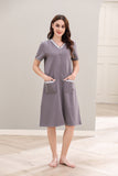 Richie House Women Zipper Robe Loungewear Short Sleeve Sleepwear Pockets Housecoat Long Soft Bathrobe RHW2898