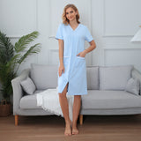 Richie House Women Zipper Robe Loungewear Short Sleeve Sleepwear Pockets Housecoat Long Soft Bathrobe RHW2898