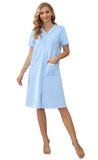 Richie House Women Zipper Robe Loungewear Short Sleeve Sleepwear Pockets Housecoat Long Soft Bathrobe RHW2898