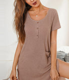 Richie House Nightgown Women's Loungewear Knitted Slit Short Sleeve House Dress PJ RHW2923