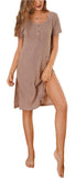 Richie House Nightgown Women's Loungewear Knitted Slit Short Sleeve House Dress PJ RHW2923