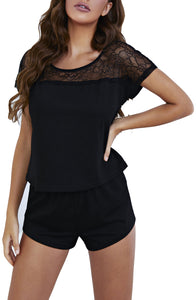 RH Pajama Set Lace Front Short Sleeve Women's Sleep Top/Short Pj Set RHW2925-K