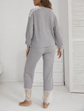 RH Women’s Pajama Set Long Sleeve Knitted Lace Top Pants Pyjama Night RHW2927-B