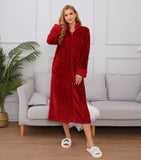 Richie House Women Fleece Robe Plush Long Zip Front Warm Soft Zippered Bathrobes S-3XL RHW4002