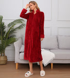 Richie House Women Fleece Robe Plush Long Zip Front Warm Soft Zippered Bathrobes S-3XL RHW4002