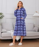 Richie House Women's Zip Front Printed Robe Long Housecoat with Pocket Nightgown S-3XL RHW4004