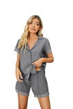 RH Womens Pajama Set Lace Button Front Short Sleeve Sleepwear Pjs Sets Top & Shorts RHW4012