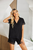 RH Womens Pajama Set Lace Button Front Short Sleeve Sleepwear Pjs Sets Top & Shorts RHW4012