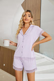 RH Womens Pajama Set Lace Button Front Short Sleeve Sleepwear Pjs Sets Top & Shorts RHW4012