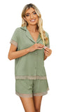 RH Womens Pajama Set Lace Button Front Short Sleeve Sleepwear Pjs Sets Top & Shorts RHW4012