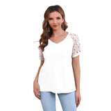 RH Women's Lace Short Sleeve V-Neck Shirt Loose Casual Knit Top Blouse RHW4016