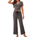 RH Pajamas Set Women Rib Crop Top Pants Pullover Lounge Pjs Set Pajama RHW4021