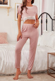 RH Lounge Set Womens Crop Lace Top Pants Pullover Sleep Cotton Pajama RHW4022