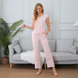 Women Pajamas Sleeveless Pjs Set Summer Lace Tops and Pants Sleepwear Pajama S-XXL RHW4048