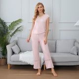 Women Pajamas Sleeveless Pjs Set Summer Lace Tops and Pants Sleepwear Pajama S-XXL RHW4048