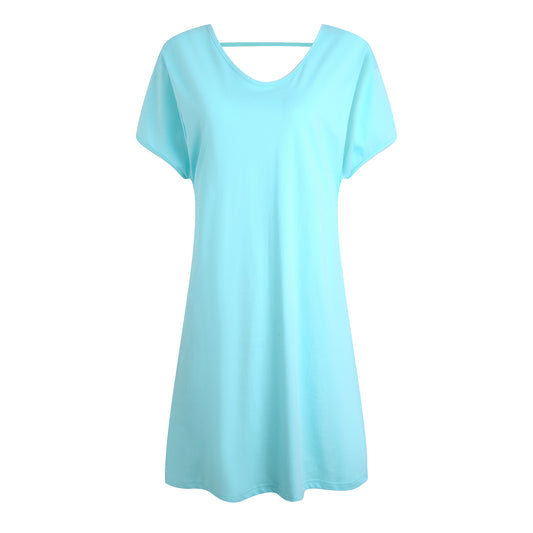 Richie House Nightgowns Women Summer Sleepshirt Sexy Back Short Sleeve Pajama Shirt Nightdress RHW4049
