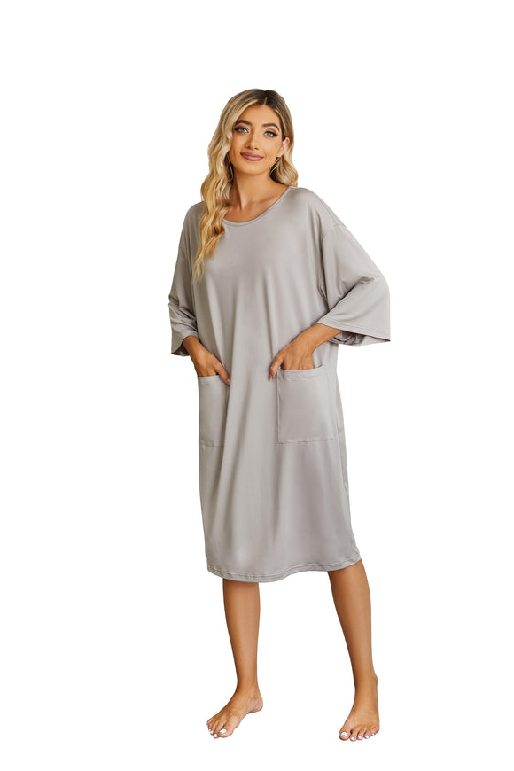 RH Womens Loose Dress Pullover Sleep Shirts Nightshirt Sleepwear Pajama Side Pocket RHW4053