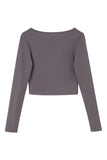 Richie House Women's Long Sleeve Casual Crop Top Ribbed Knit Slim Fitted T-Shirt RHW4065